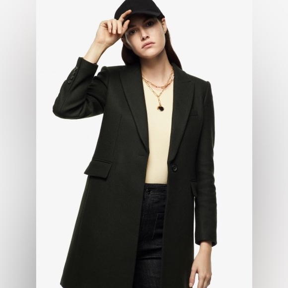 Zara Manteco Italian Wool Blend Olive Green Long Coat Small - Picture 4 of 8